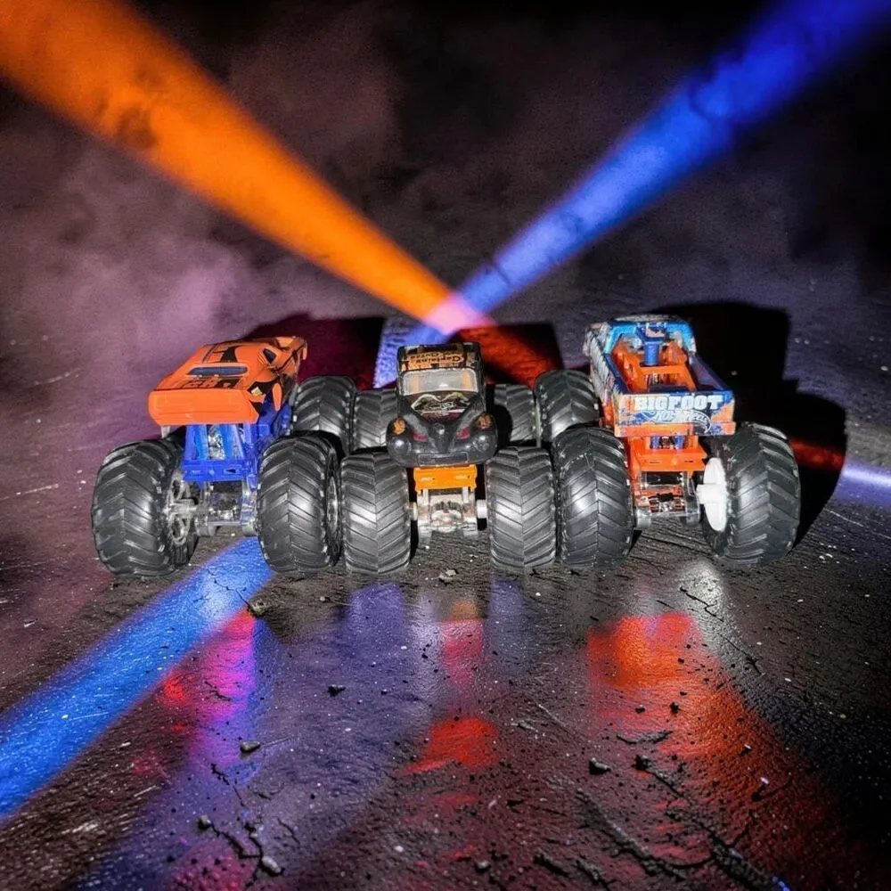 Hot Wheels Orange Blue Bigfoot Captain Curse & Rodger Dodger Monster Trucks A51
